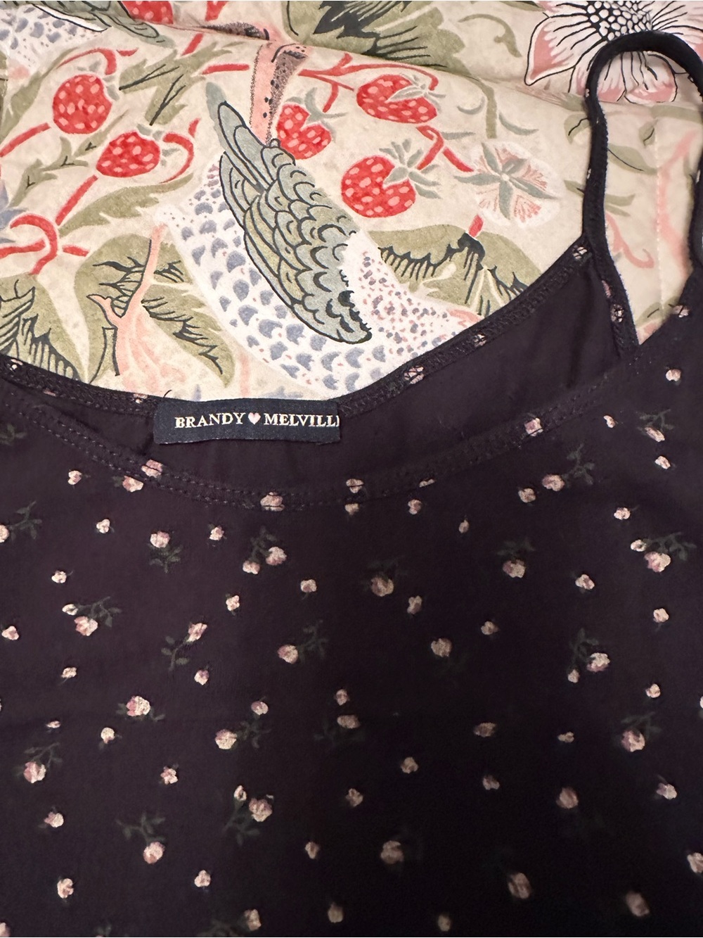 Brandy Melville Navy Spaghetti Strap Mini Dress with White Dot Print